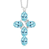 Gem Stone King 925 Sterling Silver Blue Apatite Cross Pendant Necklace for Women (2.62 Cttw, Gemstone, Oval 6X4MM, With 18 inch Silver Chain)