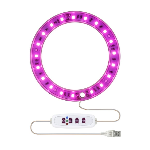 Versatile LED Plant Growth Light with Angel Ring Design - Full Spectrum Succulent Grow Lamp featuring 20 LEDs, 8/12/16 Hour Timer, 5 Brightness Levels, Adjustable Height, and USB Power Supply - Pink