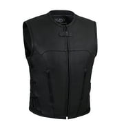 True Element Men's Swat Team Style Motorcycle Leather Vest with Side Size Adjustment (Black, X-Large)