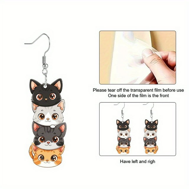 Halloween Cute Cat Head Acrylic Earrings - Featherless, Versatile Holiday Theme, Perfect For Parties & Birthdays