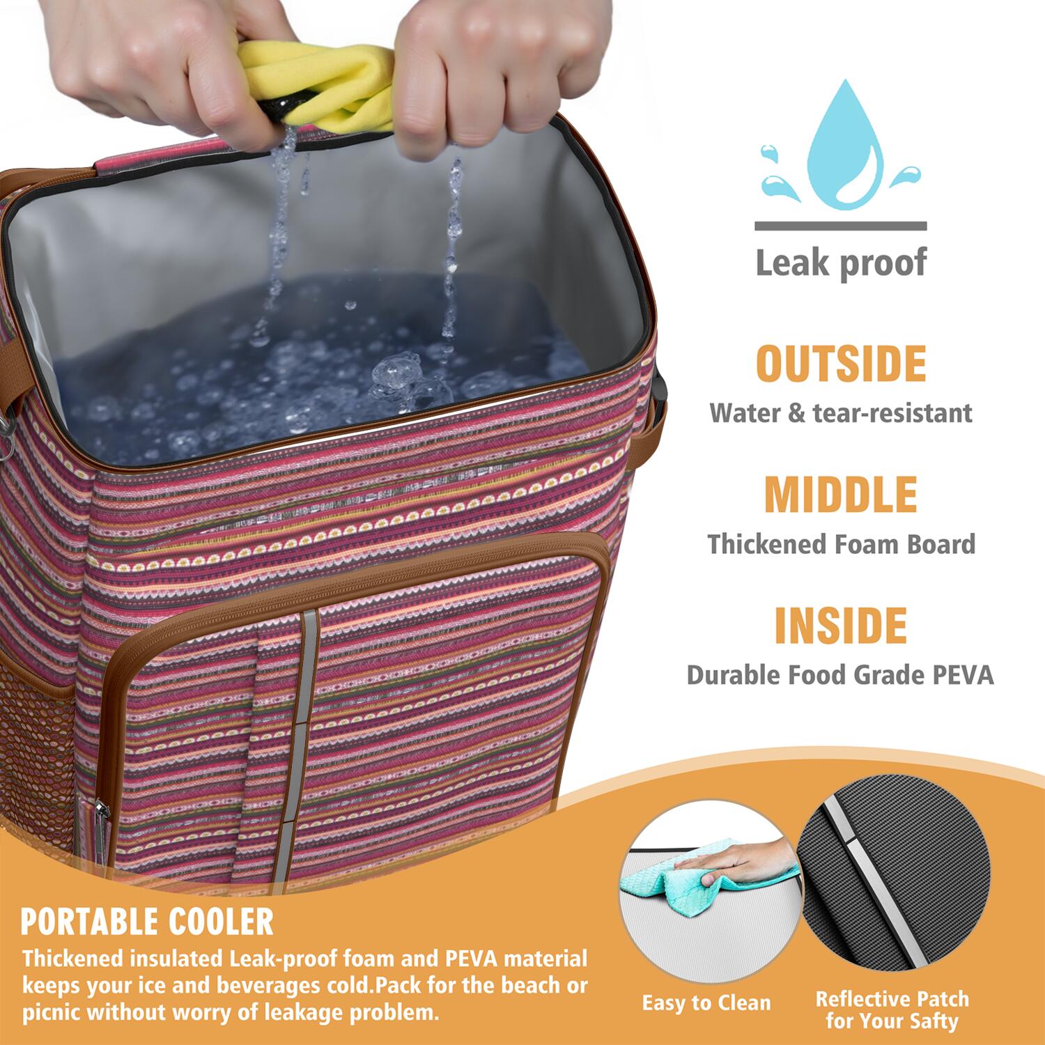 Travel Cooler Bag - Boho Bohemia Pioneer Flower Geometric Line Art Camping Beer Cooler Backpack with Bottle Opener- Waterproof Insulated Picnic Backpacks - Cooler Bag for Beach