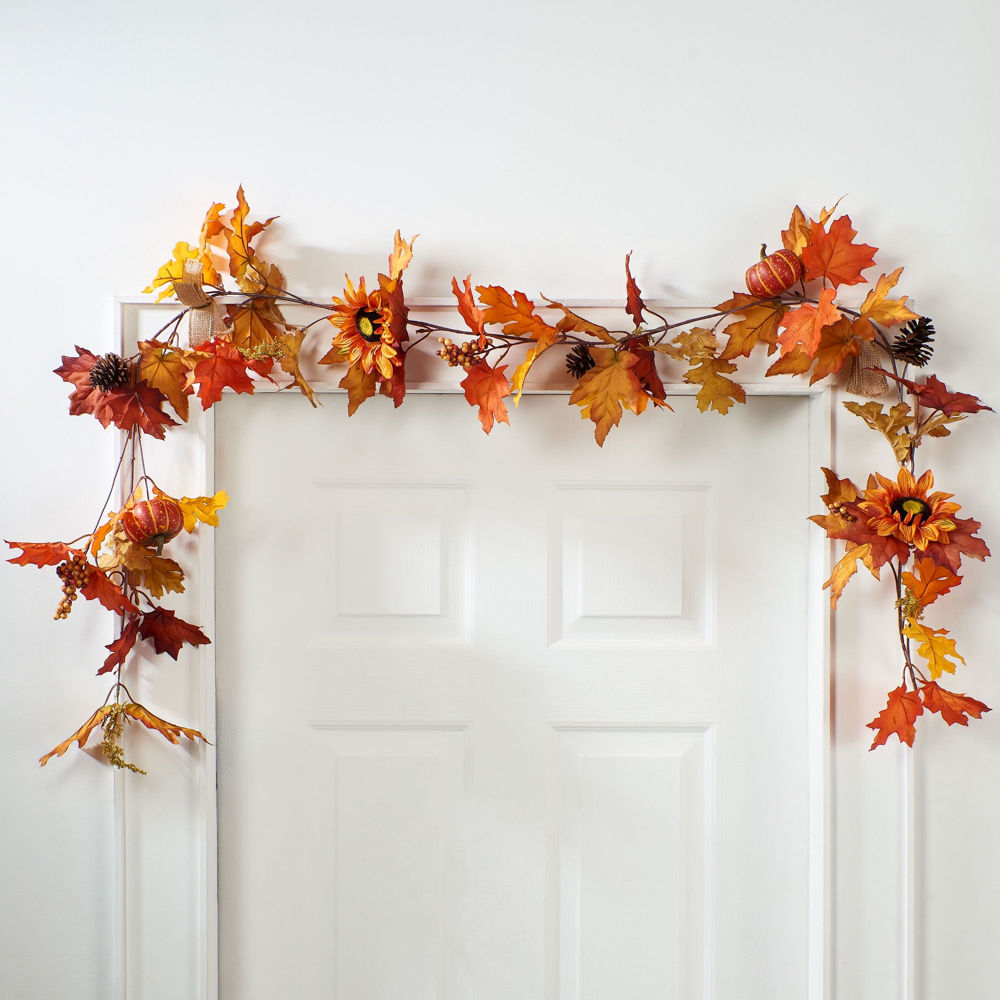 Way to Celebrate Harvest Artificial Orange Sunflower Glitter Decoration Garland, 6ft Long