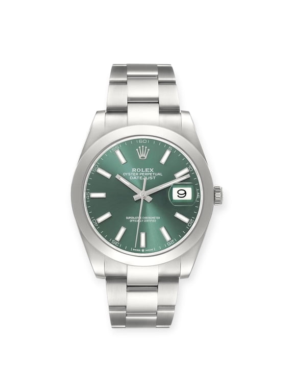 Pre-Owned Rolex Datejust 41 Mint Green Dial 126300 Steel Mens Watch