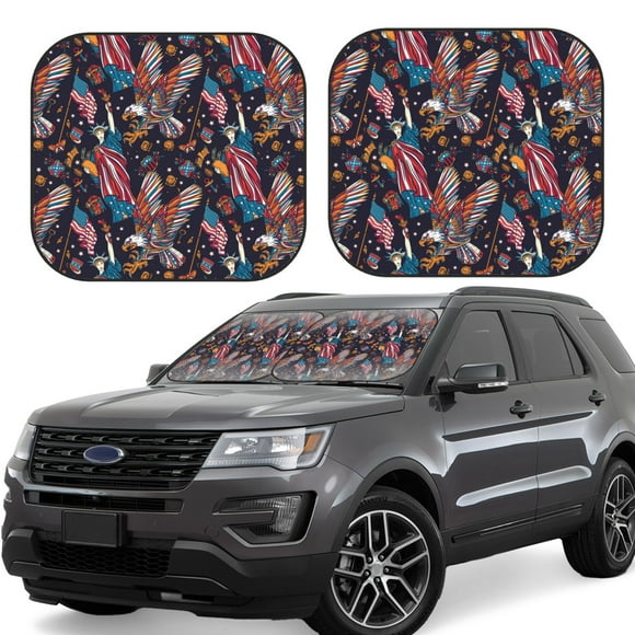 Saiise United States Of America for Foldable Car Sun Shades (2-Pack) Offer Sun Protection with an Easy-fold Design for Convenient Windshield Shading-Medium