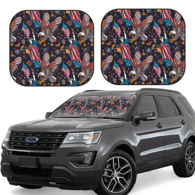 Saiise United States Of America for Foldable Car Sun Shades (2-Pack) Offer Sun Protection with an Easy-fold Design for Convenient Windshield Shading-Medium