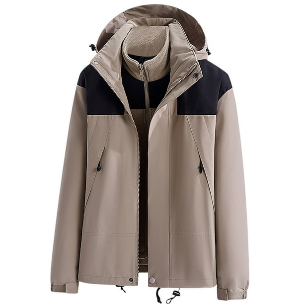 Chaquetas y abrigos casuales con capucha de manga larga para mujer, con gorra desmontable y resistente al viento, gruesa, tres en uno, para deportes al aire libre, cálida, para mujer.