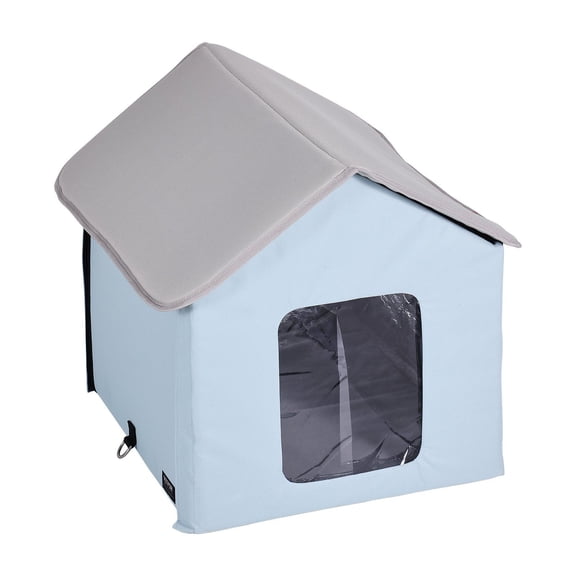 Portable Heated Kitty House with Detachable Heating Pad, Small Blue Design - Winter Insulated Pet Shelter