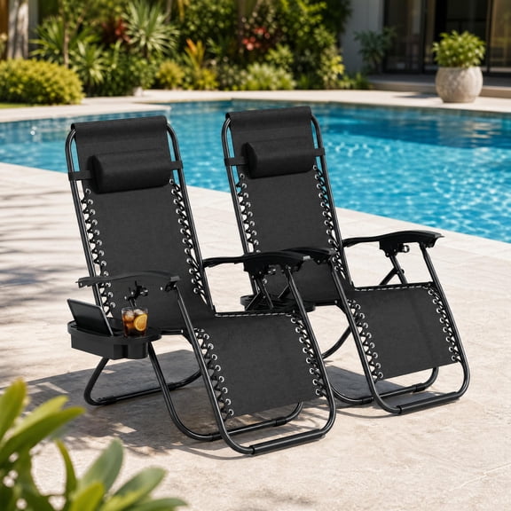 CazToi 2 Pack Oversized Folding Patio Lounge Chairs, Textilene Lawn Chairs with Adjustable Armrests, Reclining Chair Set