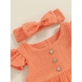 thumbnail image 6 of Musuos Baby Girl Summer Clothes Set 3M 6M 12M 18M Round Neck Fly Sleeve Solid Color Romper + Bow Headband Newborn Infant 2 Piece Set, 6 of 10