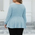 thumbnail image 7 of Ltctricy Women's Plus Size Babydoll Tops V Neck Button Front Lantern Long Sleeve Ribbed Knit Tunic Blouses Casual Lightweight Sweaters(Sky Blue,X-Large), 7 of 7
