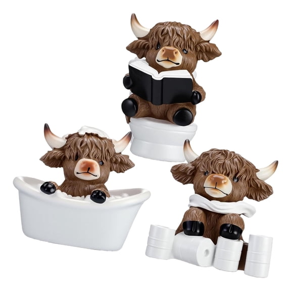 Sinyiin Set of 3 Funny Bathroom Theme High Land Cow Figurine Bookshelves Table Decors Gift