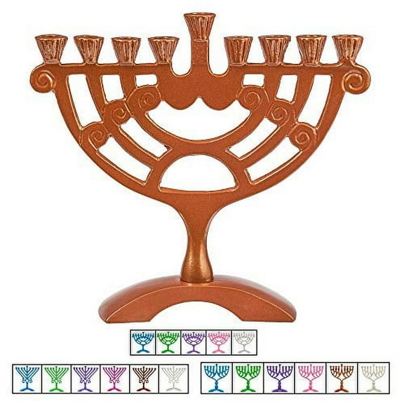 Ner Mitzvah, 6" Standard Size, Colored Rounded Hannukah Candle Menorah - Blue Color