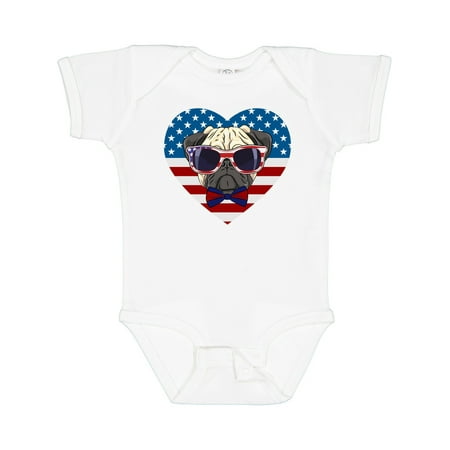 

Inktastic Pug Dog Patriotic US Flag Heart Gift Baby Boy or Baby Girl Bodysuit