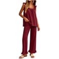 thumbnail image 4 of Lmueinov Womens Pajamas Set 2 Piece Ruffle Pajama Soft Tank Tops and Long Wide Pants Pocket Sleepwear Lounge Sets for Women Set Sleeveless, S-2XL, 4 of 8