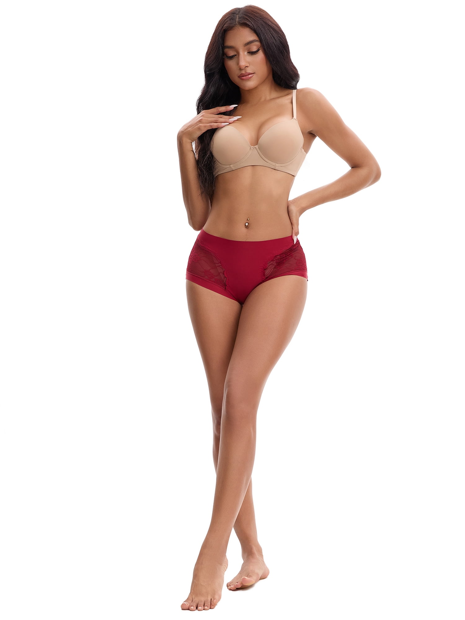 Unique Bargains High Wasited Lace Full Coverage Panties 2XL Red