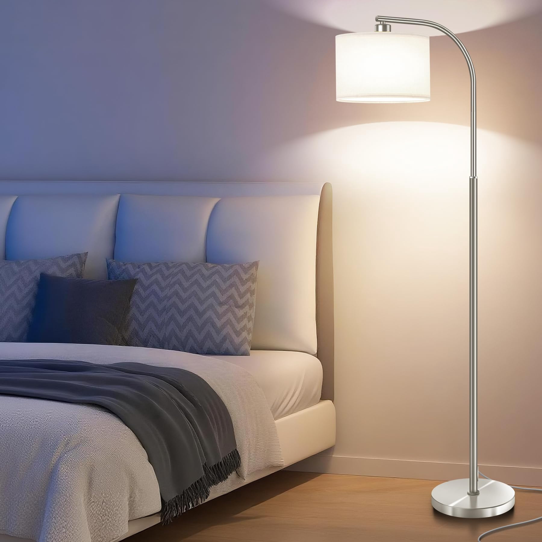 Floor Lamp For Living Room 65'' Modern Standing Lamps With 9w Led Bulb Tall Light Fabric Shade 3 Color Temperatures Bedroom Office Study Corner Dining