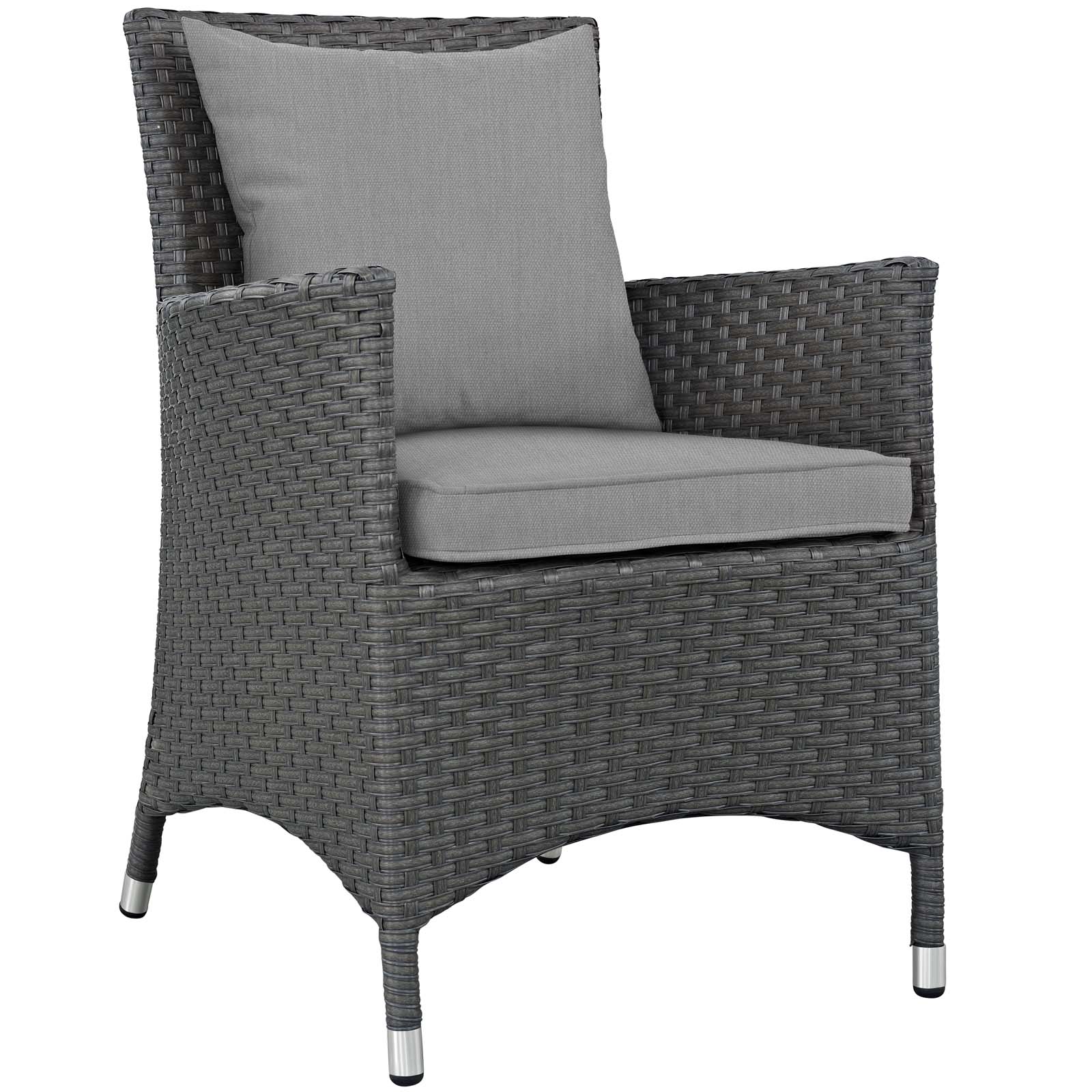 Modern Contemporary Urban Outdoor Patio Balcony Garden Furniture Side Dining Chair and Table Set, Sunbrella Rattan Wicker, Grey Gray - image 3 of 6