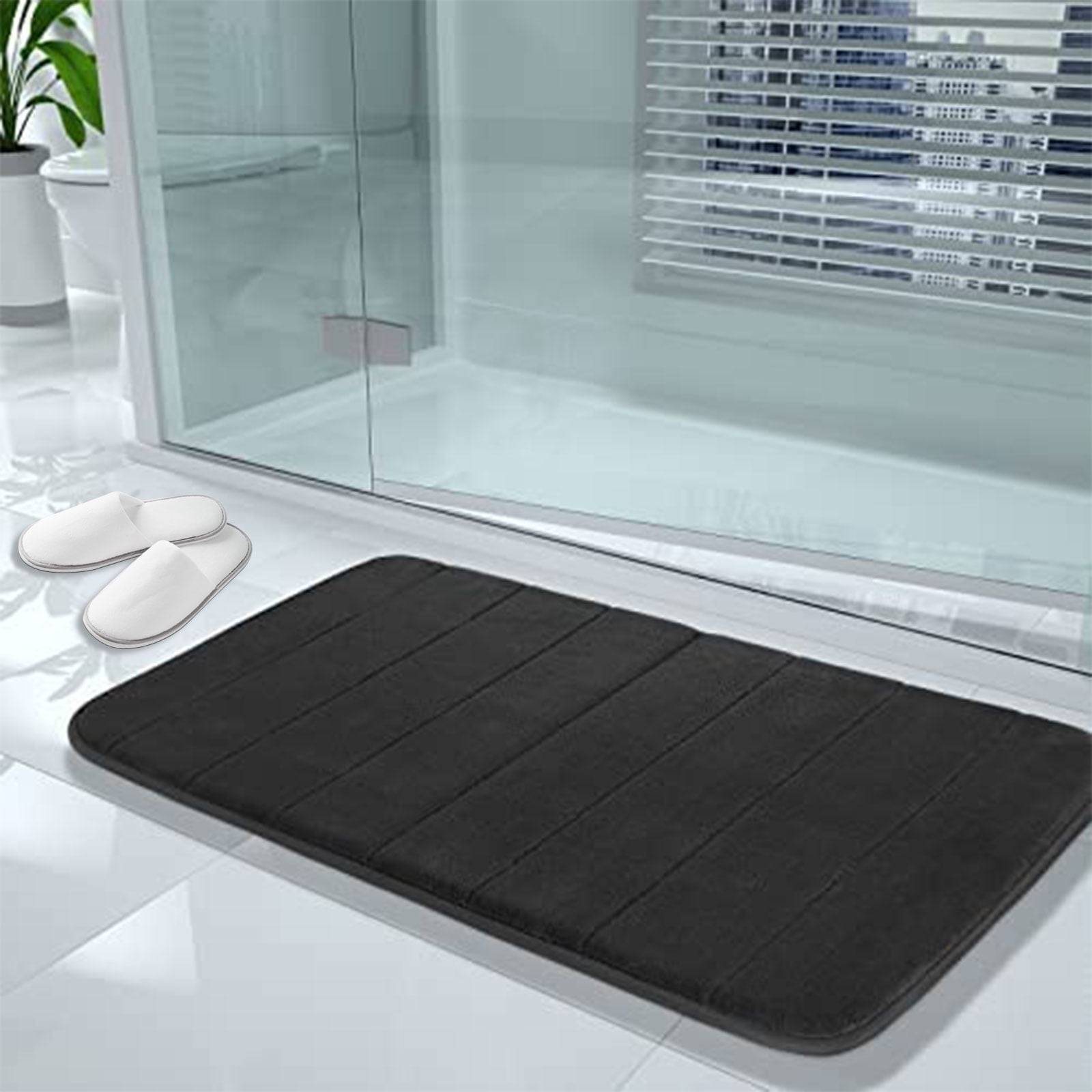 Hengbo Memory Foam Bathroom Mat Set Bathroom Rug Set 2 Piece Non Slip Extra Absorbent Thick Soft Dry Bathroom Mat Sets for Bathroom Washable Carpets Set 15.7x23.6+19.7x31.5 inches Black