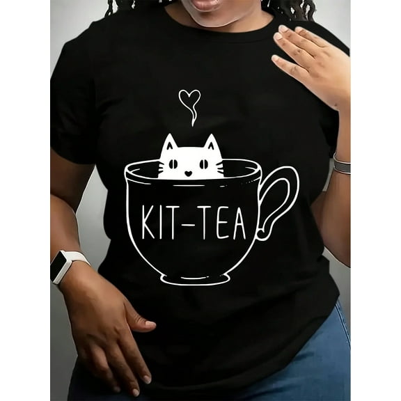 Cat MOM Print Crew Neck T-Shirt, Adorable Cat Mom Gifts For Women Summer Collection, Creative Printing On Soft Fabric, Cute Print T-Shirt For Women