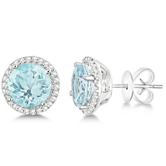 Boucles d'Oreilles Rondes Auréoles en Or Blanc 14 Ct 2.66ct