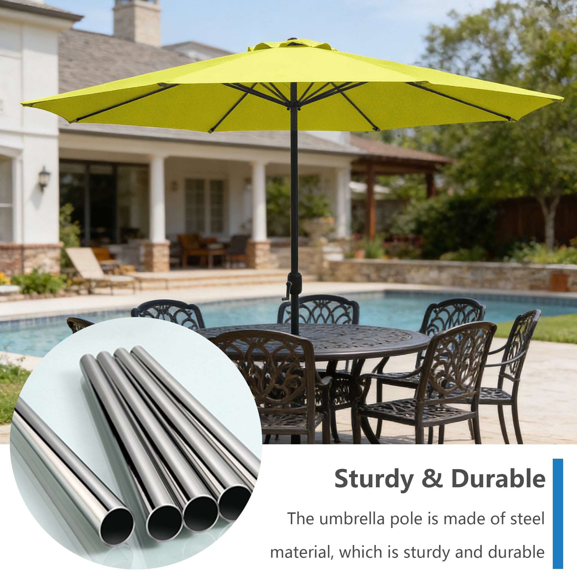 Abble 11FT Outdoor Patio Umbrella with Crank Handle, Market Umbrella with 8 Sturdy Umbrella Ribs, Waterproof for Garden Deck Backyard Pool,   Yellow