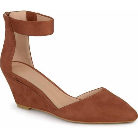 Toe Ankle Strap Wedge - Womens Pointed Toe Faux Suede Classic Ankle Strap Wedges