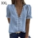 thumbnail image 1 of Camiseta de mujer Encaje Cuello en V Camisa de manga corta Blusa Top casual, Azul claro, XXL Scienceny  AP001454-10, 1 of 6
