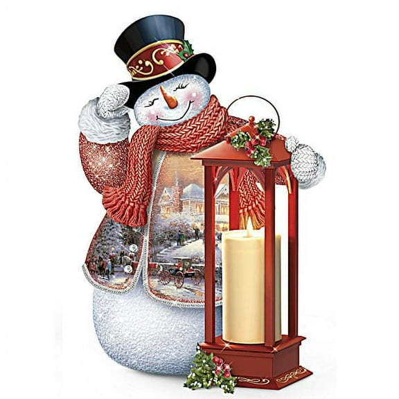 The Bradford Exchange Winter Welcome Snowman Candle Issue #2 Lighted Musical Snowman Lantern Tabletop Centerpiece Collection Christmas Decoration by Thomas Kinkade 7-inches