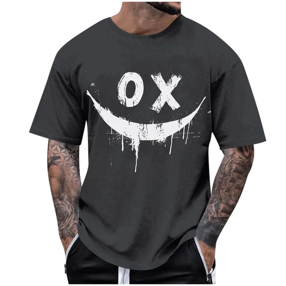 Mens Graphic T-Shirts Short Sleeve Streetwear Hip Hop T Shirt Casual T Shirt Funny Smile Black Teeth Graphic T-Shirts