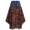 thumbnail image 6 of Jane Wardrobe Denim Chiffon Patchwork Paisley Print Midi Skirt Women High Waist Irregular Asymmetrical A Line Long Skirt 1PC S-XXL Plus Size Friendly, 6 of 6