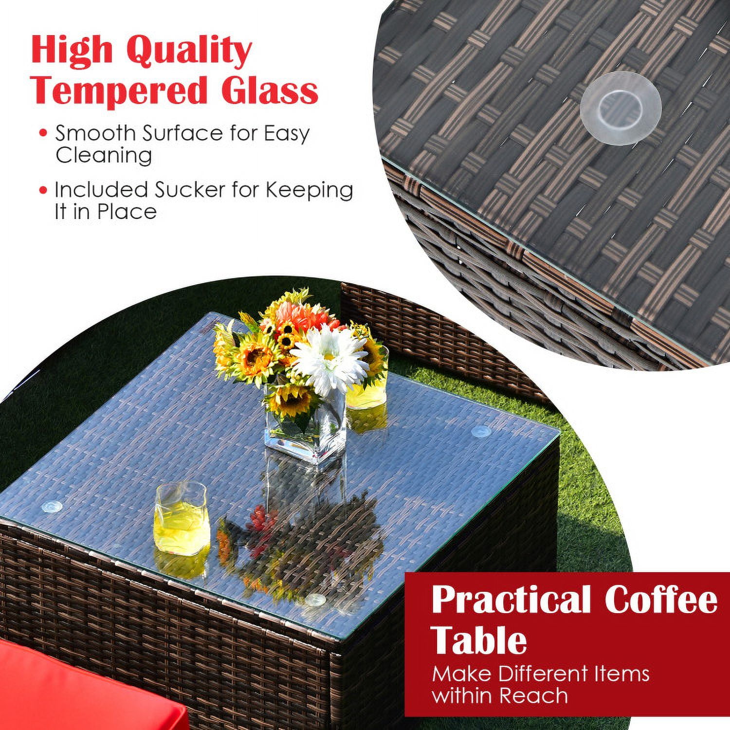 Aimee Lii 6 Pieces Patio Rattan Sectional Furniture Set with Cushions and Coffee Table, Outdoor Deck Furniture, Red Aimee Lii 6 Pieces Patio Rattan Sectional Furniture Set with Cushions and Coffee Table, Outdoor Deck Furniture, Red