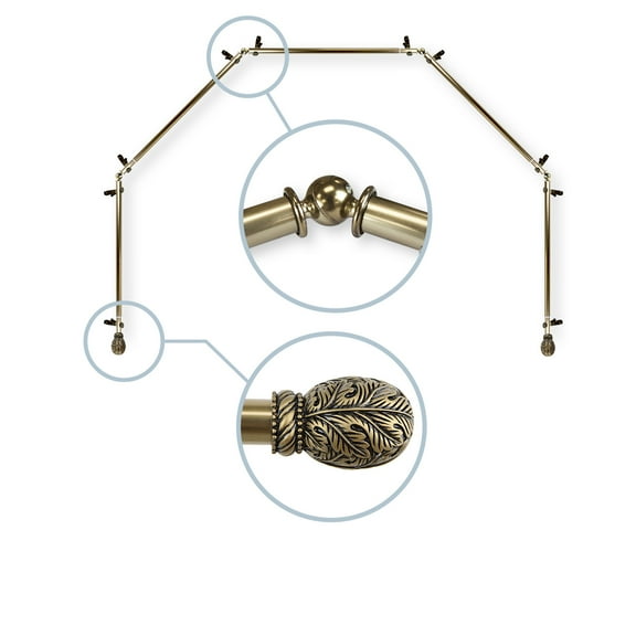 Domovina Garden 13/16" 5 Sided Bay Window Single Curtain Rod-Color:Antique Brass