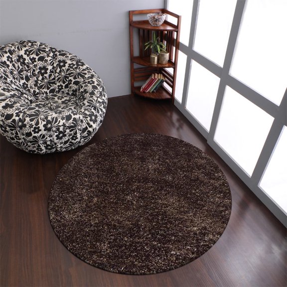 Rugsotic Carpets Hand Tufted Shag Polyester Eco-Friendly Area Rugs - 8'x8', Round, Gray, Plain Solid Design, High Pile Handmade Anti Skid Rugs for Living Room, Bed Room K00055