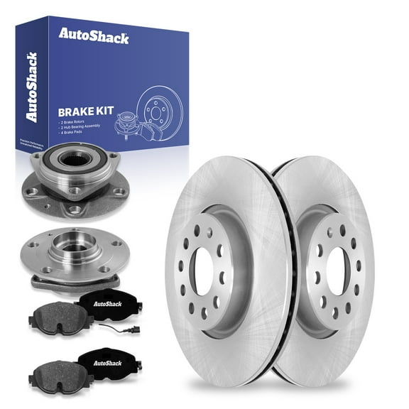 AutoShack Front Brake Rotors Premium Ceramic Brake Pads Wheel Bearing Hub Assembly | Replacement for VW Jetta GTI Golf Alltrack Golf SportWagen Audi RS3 TT Quattro A3 Quattro | 8-PC Brake Kit