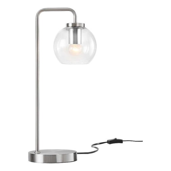 Pemberly Row 1-Light Modern Glass/Metal Table Lamp in Satin Nickel
