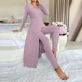 thumbnail image 5 of Gamivast Womens Lounge Set Pants Ribbed Knit Tops 2 Piece Pajama Set Long Sleeve Maxi Dress Casual Crew Neck Soft Trendy Side Slit Shirts And Pants, 5 of 6