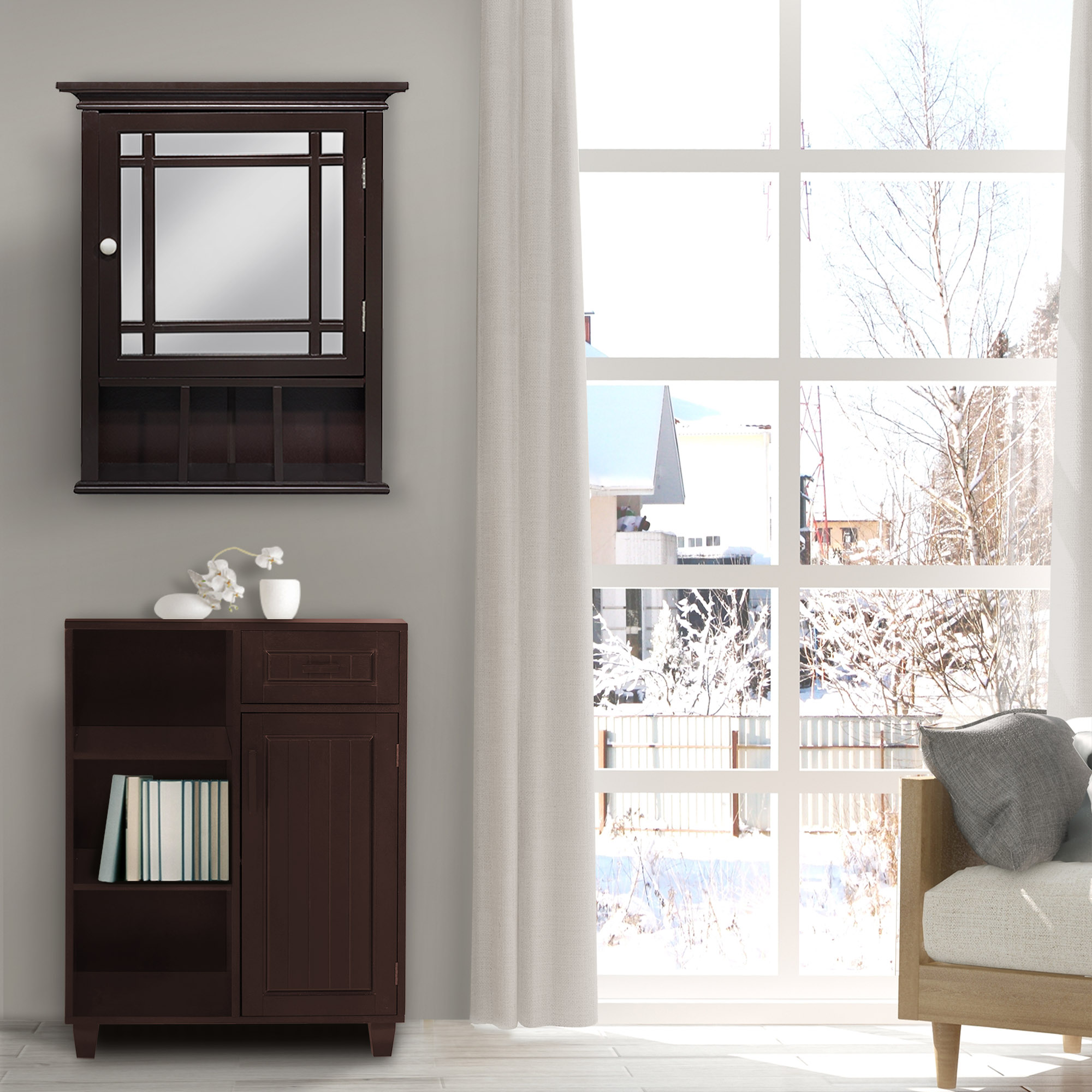 Teamson Home Neal Removable Wooden Medicine Cabinet with Mirrored Door, Espresso - image 2 of 7
