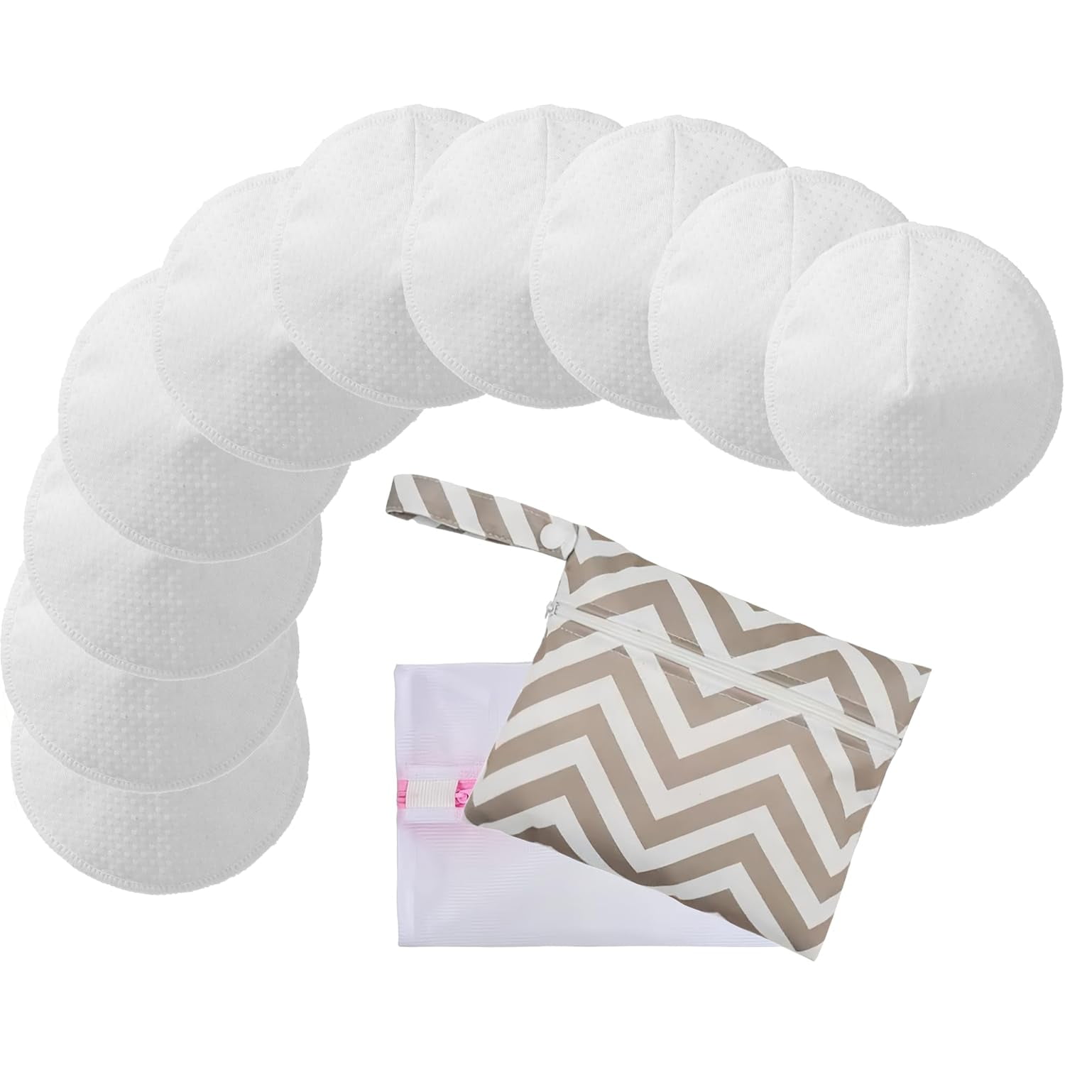AUQ Reusable Nursing Pads with Washing Bags - 10-Pack Viscose from Bamboo Breastfeeding Pads, Washable Organic Maternity Nipple Pads (L 4.72") (3 Layer Anti-Slip, Anti-Slip Particles)