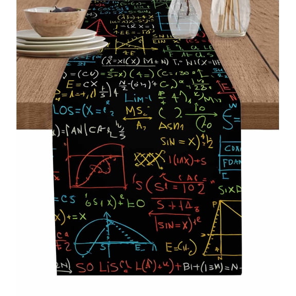 Black Yellow Formula Geometric Table Runner 70 Inches, Modern Art Bed Runner Dresser Scarves Tabletop for Indoor Outdoor Parties/Ceremony/Banquet, 13" x 70"