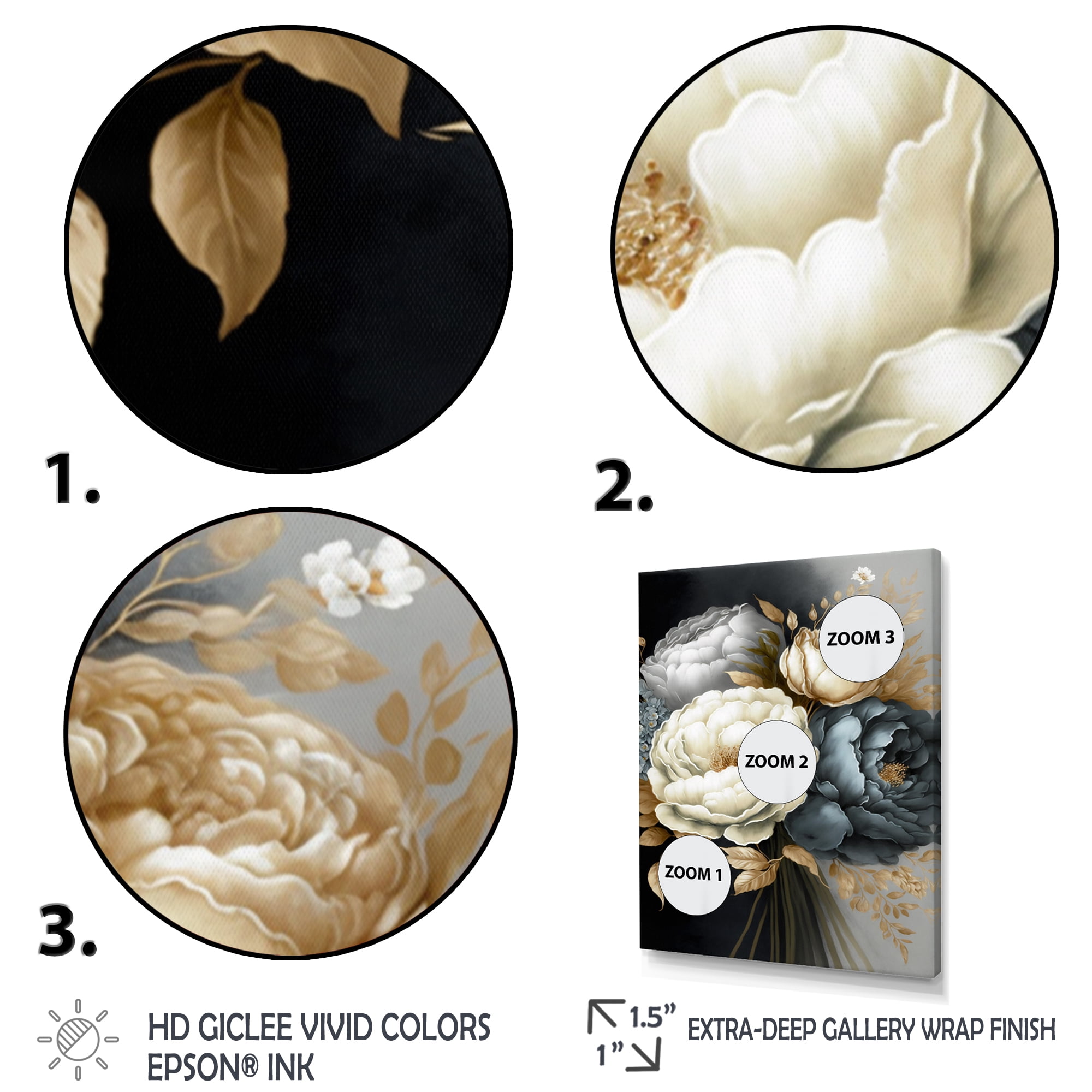 Designart White, Blue And Grey Peony Bouquet III Canvas Wall Art