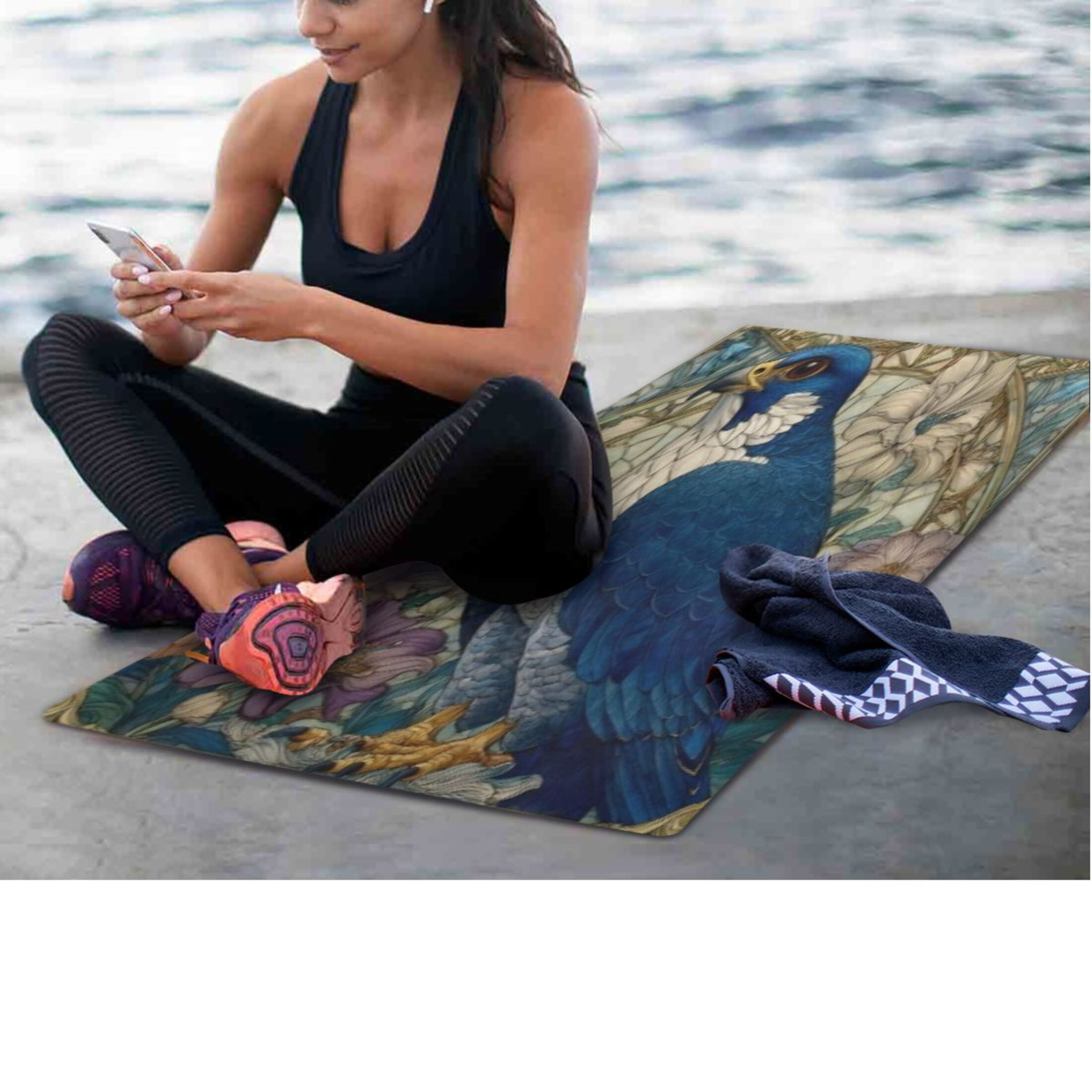BZSMCE Yoga Mat Women Fitness Mat Floral Blue Falcon Pattern