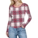 thumbnail image 3 of RKSTN Crewneck Shirts for Women Oversized Plaid Print Slim Ribbed Knitted Long Sleeve T Shirts Top Womens Casual Plus Size Round Neck Checkered Printed Stretch Loose Comfy Tee Fall Spring Clothes, 3 of 8