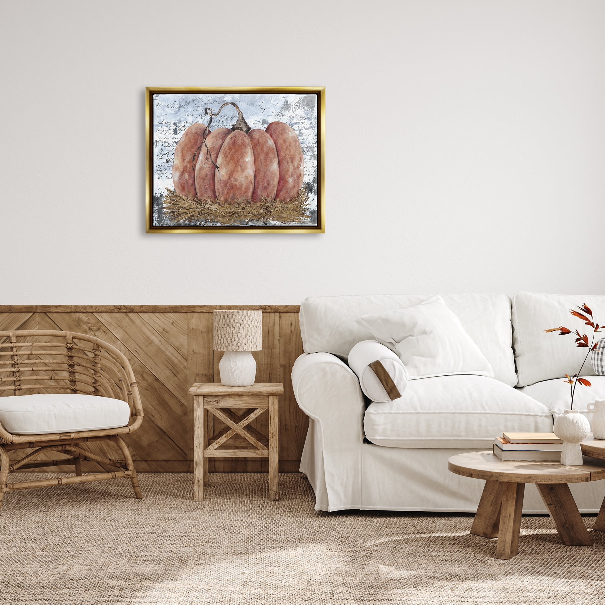 Stupell Industries Abstract Pumpkin Collage Abstract Painting Gold Floater Framed Art Print Wall Art, 31 x 25