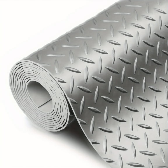 4 X 10 Ft 2.4mm Thickened Rubber Diamond Plate Flooring Rolls - Heavy Duty, Non-Slip Garage Floor Mats For Under Car, Trailer, Gyms, Garage, Warehouse, Boats, Pickup Truck, Gray