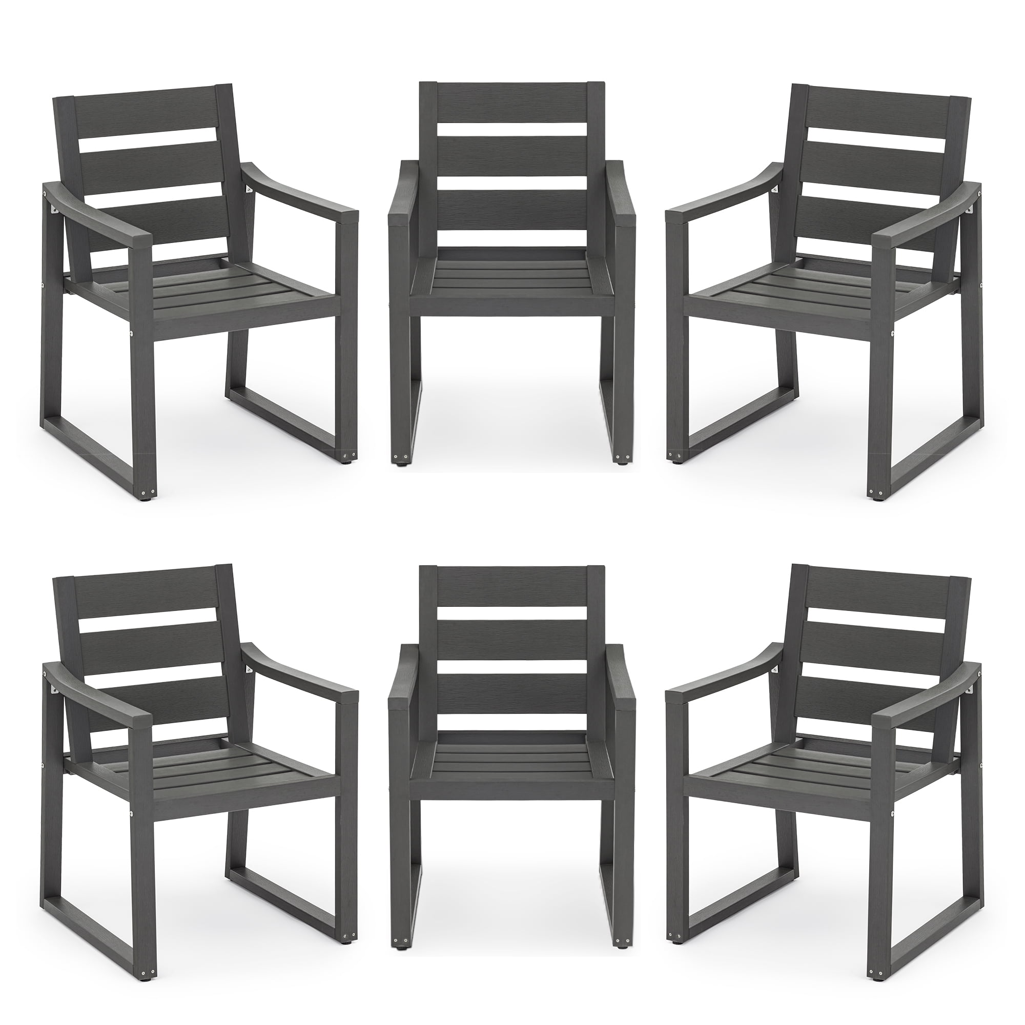 Dycanpo Outdoor Dining Chairs Set of 6,Weather Resistant Patio Chairs with Armrest for Indoors,Gray