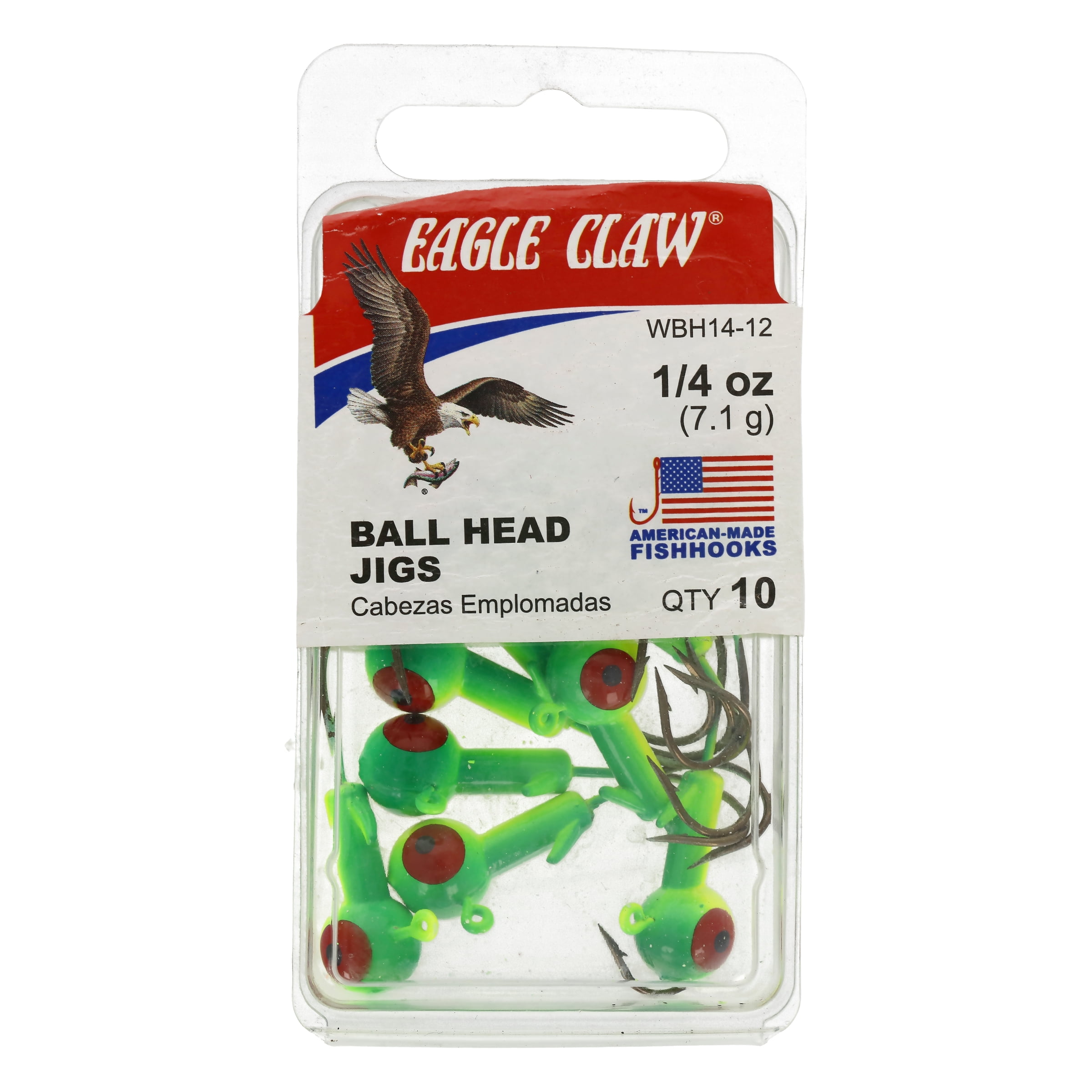 (3 pack) Eagle Claw Ball Head Fishing Jig, Lime & Chartreuse with Bronze Hook, 1/4 oz., 10 Count
