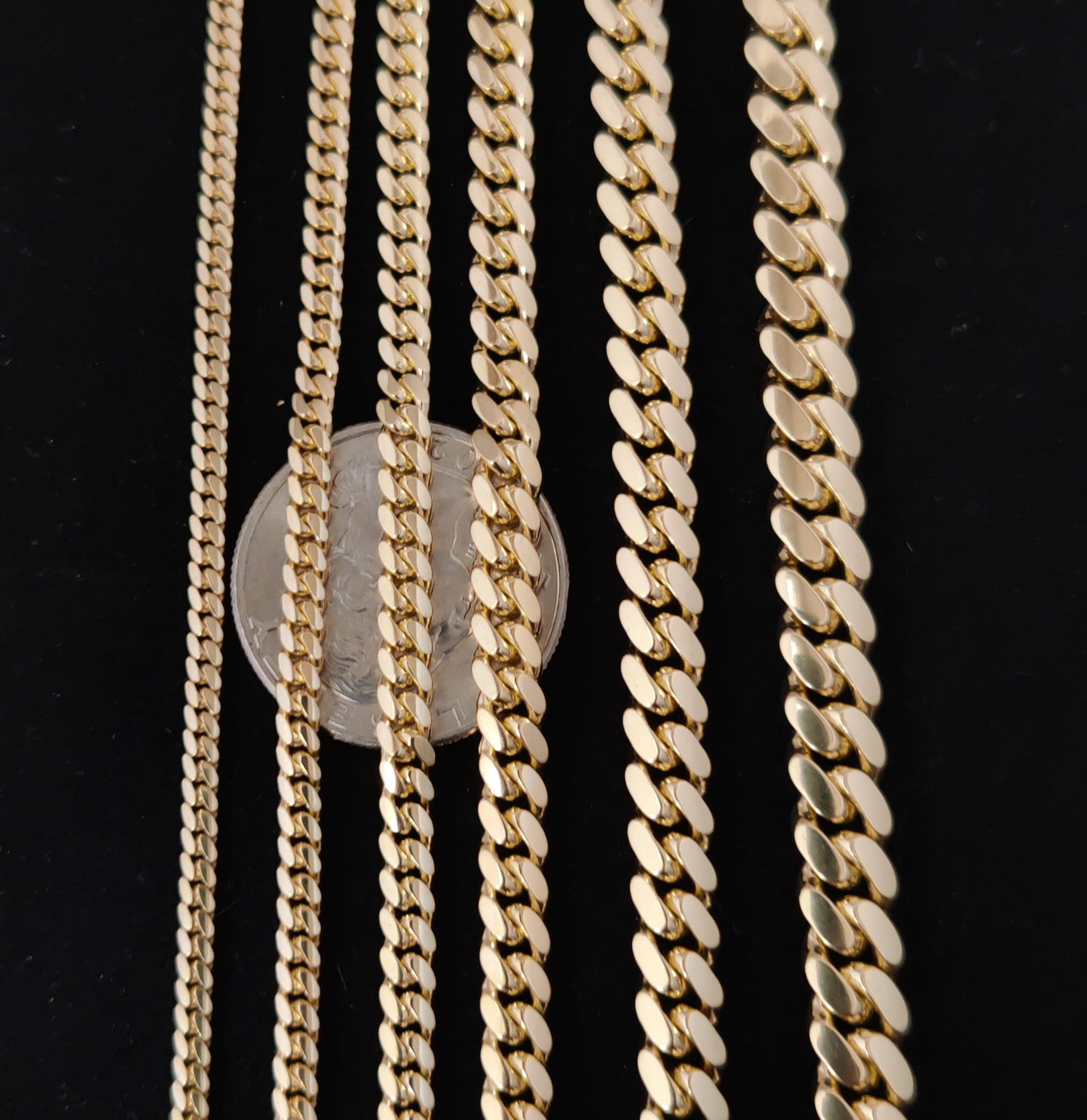 14k Real SOLID Gold Miami Cuban Link Chain Necklace 1.1mm - 7mm, Real 14K Yellow Gold,Man Gold Chain,Ladies Gold Chain, Heavy 14k Gold Chain (Width:5 mm; Necklace length:18;)