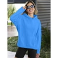 thumbnail image 2 of Womens Sea Blue Hooded Pullover Sweatshirt Casual Long Sleeves Quick Dry Eulene Fleece Hoodie (L), 2 of 5