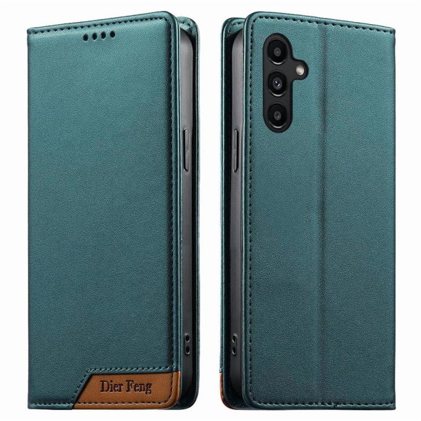 Funda Tipo Cartera de Cuero Sintético para Samsung Galaxy A14 Bloqueo RFID, con Ranuras para Tarjetas y Bolsillo para Efectivo, Cierre Magnético Fuerte Verde