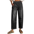thumbnail image 6 of Women Elastic Waist Casual Wide Leg Jeans Ankle Barrel Capri Denim Pants, 6 of 7